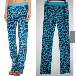 Versace Pants Beachwear Velour Blue Leopard Print Lounge Joggers US M /IT 44 NWT